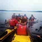 Leading a group kayaking tour past Spiden Island