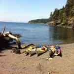 On shore for a lunch after seeing orca whales on a San Juan Islands sea kayaking tour